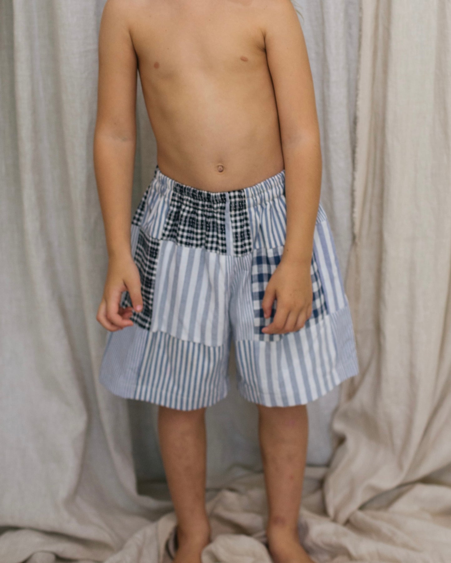 Patchwork Baggy Shorts – Blueberry