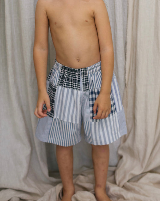 Patchwork Baggy Shorts – Blueberry
